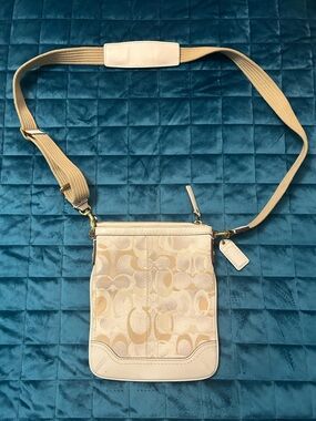 Coach Beige Signature Crossbody with Tan Strap